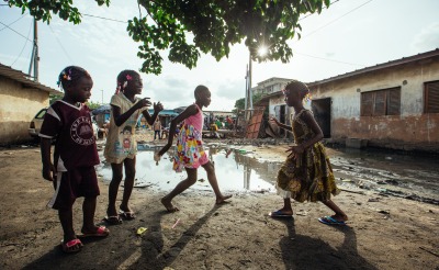 Girls play in their neighborhood in Abidjan, a city in the south of Ivory Coast.