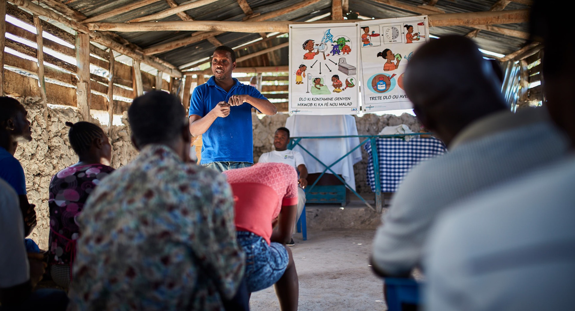 A community session on hygiene in Haiti.