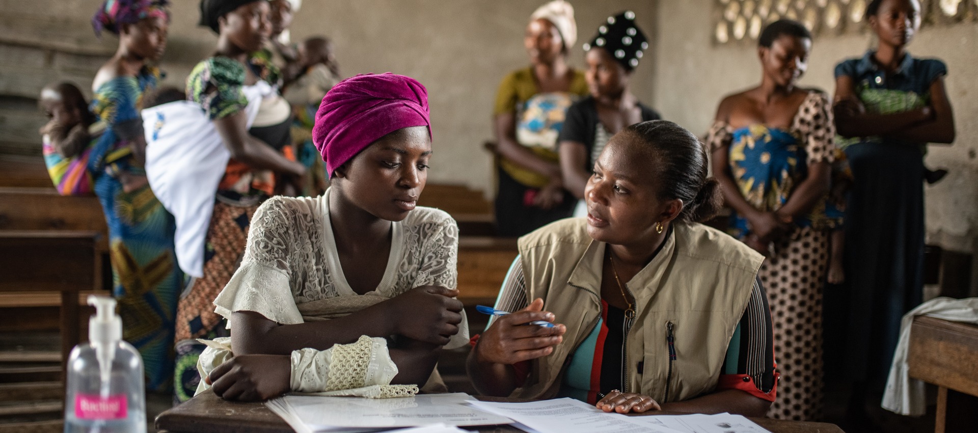 A psycho-social worker meets with women in Kichanga, DRC