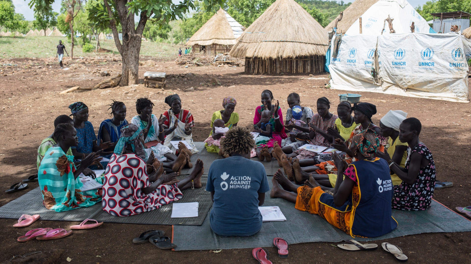 A meeting of one of Action Against Hunger's mother-to-mother support groups in Nguenyyiel Refugee Camp.