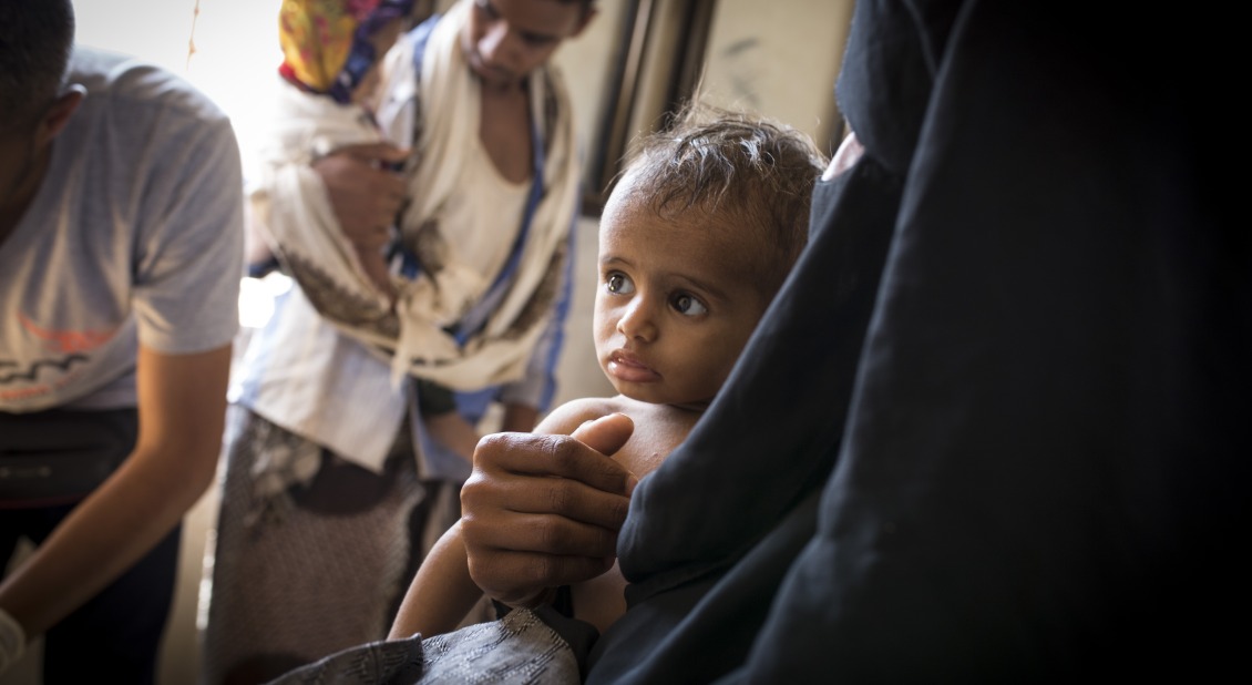 A child is treated at one of Action Against Hunger's health clinics in Yemen.
