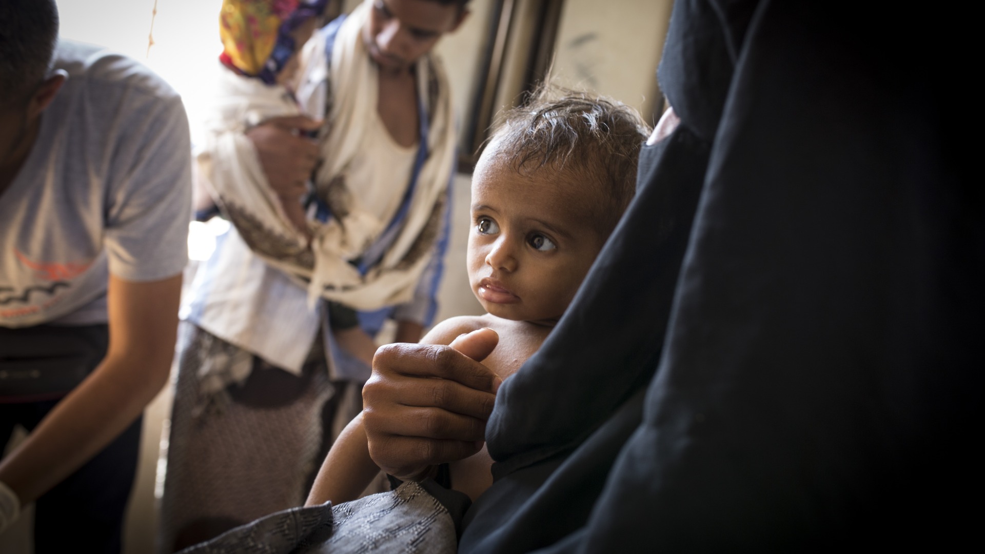 A child is treated at one of Action Against Hunger's health clinics in Yemen.