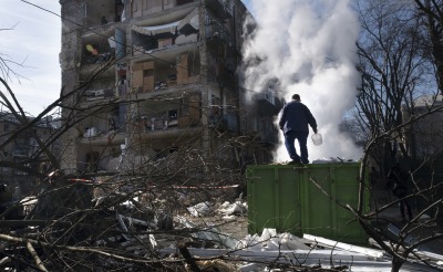 Destruction after a shelling in North Kiev