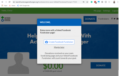 Screenshot showing step 1 of the facebook fundraiser signup